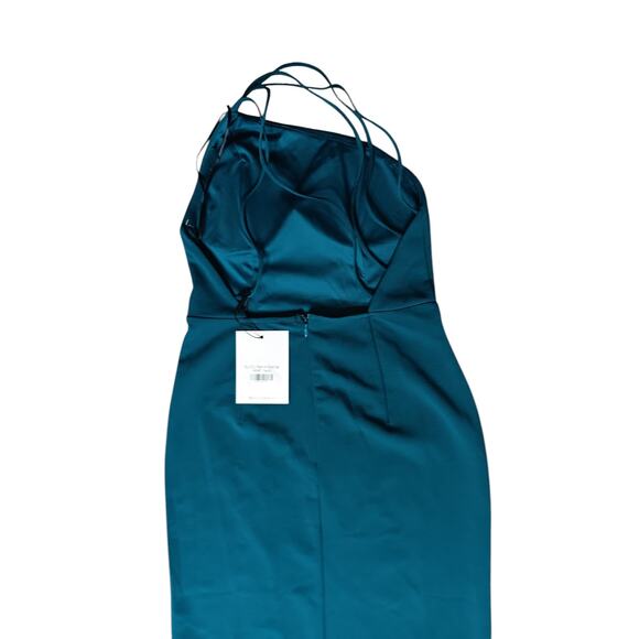 New HELLO MOLLY Embark With You Midi Stretchy Crepe Dress Teal SZ 2 - Picture 12 of 15